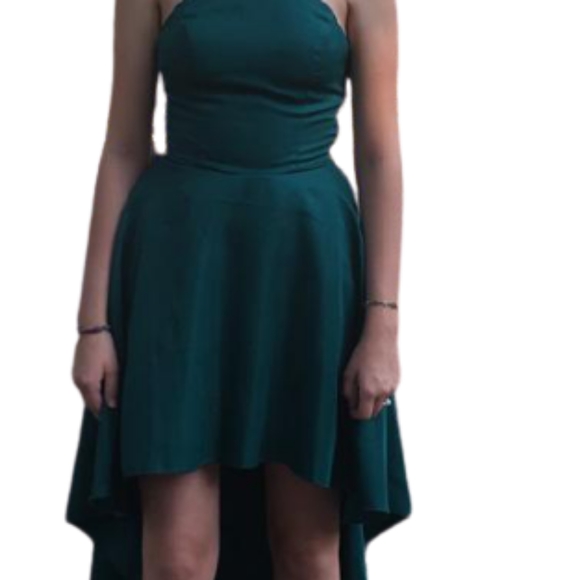 Emerald Green High Low Halter Style Semi Formal Evening Gown Prom Dress - Picture 5 of 14